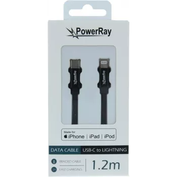 PowerRay Cabo de dados e carregamento USB-C para Lightning MFi trançado 1,2m Preto PR-DCCL120TBK