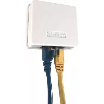 IT-BUDGET Tomada de rede Cat.6A UTP de montagem à superfície, 2 x RJ45, branco puro, entrada de cabo horizontal, PoE+ 90ITBDDAPE