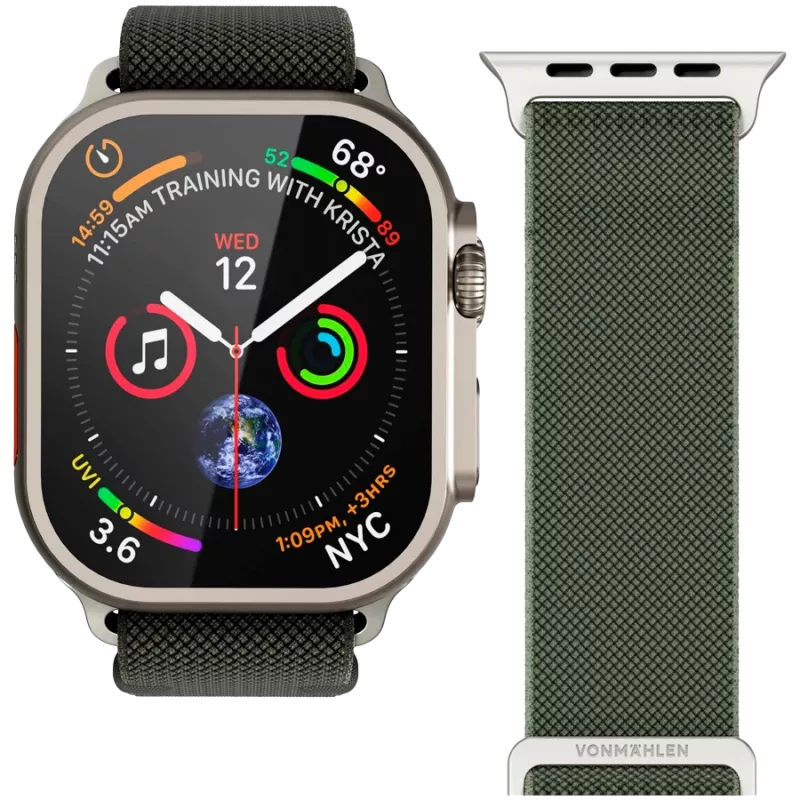 VONMÄHLEN Classic Nylon Loop 44, 45, 46, 49mm tamanho único, verde azeitona