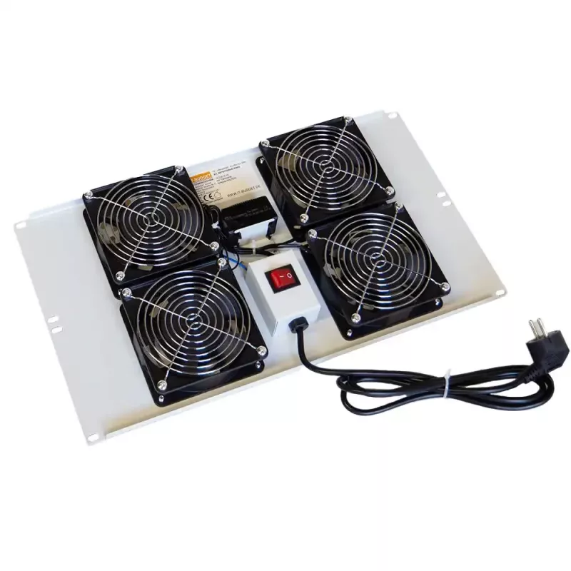 IT-BUDGET unidade de ventilação de teto para armários verticais SRK - 4 ventoinhas ativas - 640 m³/h - termostato - interruptor - cinzento claro 90ITB19SRKXFAN4G