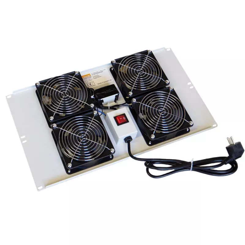 IT-BUDGET unidade de ventilação de teto para armários verticais SRK - 4 ventoinhas ativas - 640 m³/h - termostato - interruptor - cinzento claro 90ITB19SRKXFAN4G