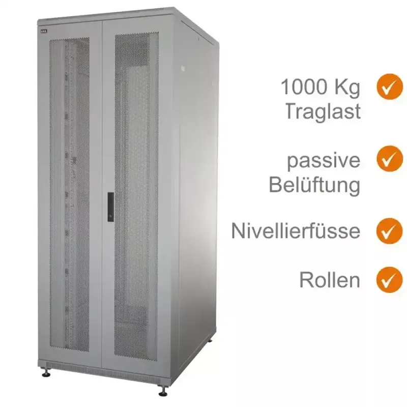 IT-BUDGET armário de servidor 19 polegadas SRK 42U 800x1000 mm portas duplas perfuradas cinzento claro 90ITB19SRK42810DTGN