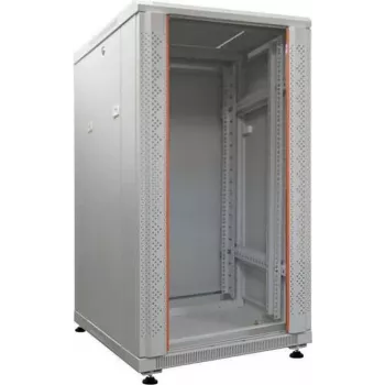 IT-BUDGET armário de rede 19 polegadas SRK - 18U - 600x600 mm - porta de vidro/aço - montado - cinzento claro 99ITB19SRK1866GGNM