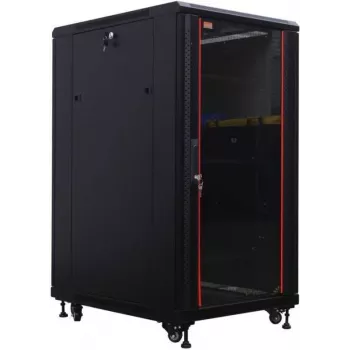 IT-BUDGET armário de rede 19 polegadas SRK - 22U - 600x800 mm - porta de vidro à frente / porta de aço atrás - pré-montado - preto (99ITB19SRK2268GSNM)
