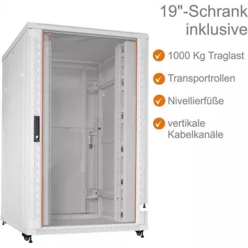 IT-BUDGET bastidor de servidor 19 polegadas SRK - 27U - 800x1000 mm - porta de vidro/aço - calhas para cabos - pré-montado - cinzento-claro (99ITB19SRK27810GGNM)