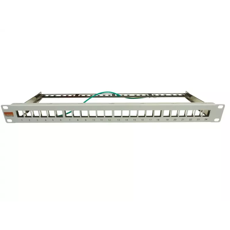 IT-BUDGET painel de patch 19 polegadas 24 portas Keystone, 1U, não equipado, cinzento-claro 90ITBMT24PORTG
