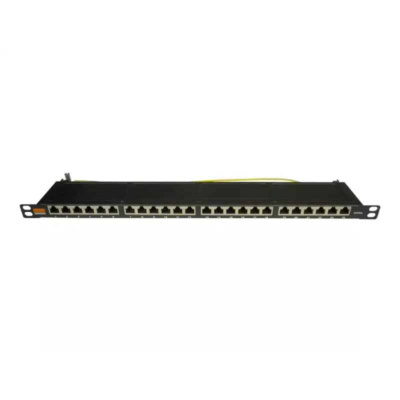 IT-BUDGET painel de patch 19 polegadas ultrafino, 0,5U, totalmente blindado, Cat.6A, 24 portas, PoE++, preto (90ITBPP6A05S)