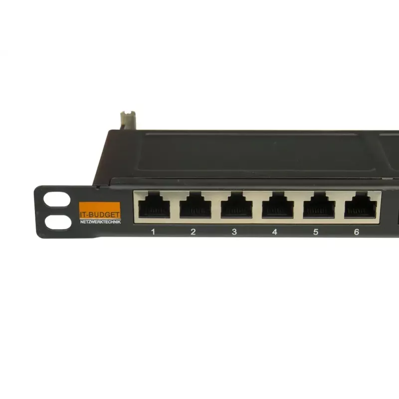 IT-BUDGET painel de patch 19 polegadas ultrafino, 0,5U, totalmente blindado, Cat.6A, 24 portas, PoE++, preto (90ITBPP6A05S)