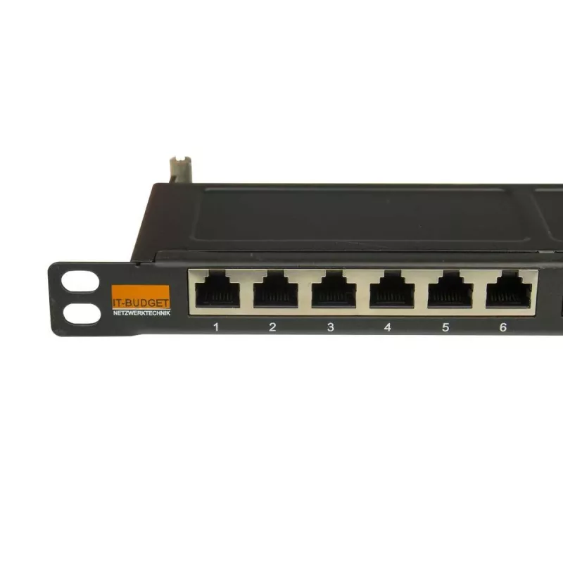 IT-BUDGET painel de patch 19 polegadas ultrafino, 0,5U, totalmente blindado, Cat.6A, 24 portas, PoE++, preto (90ITBPP6A05S)