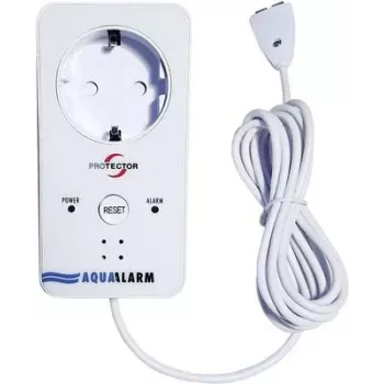 M-E MODERN-ELECTRONICS ME WA-5 Detetor de água com tomada integrada, 230V, cabo sensor 2m, alarme acústico >85dB, LED vermelho, comutação de tomada Schuko 16A