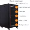 IT-BUDGET Armário de rede 19 polegadas SRK conjunto completo - 18U, 600x800 mm, porta de vidro à frente, porta de aço atrás, 4 ventoinhas ativas, PDU, prateleiras, pré-montado, preto 99ITB19SRK1868GSM