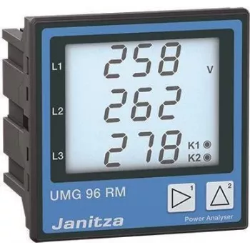 Janitza UMG 96RM Analisador de qualidade de energia, 90-277V AC/DC, montagem em painel, RS485 Modbus 5222061
