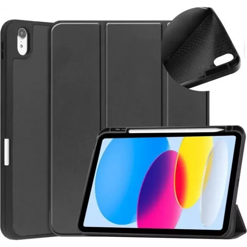 DIGISTOR HK drivego capa para iPad 11.ª geração A16 2025 / 10.ª geração 2022 (11/10,9 polegadas) com suporte para caneta, suporte triplo dobrável, Auto Sleep/Wake, capa TPU flexível para iPad 10.ª ger./11.ª ger., preto