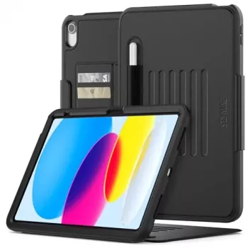 SEYMAC capa para iPad 11.ª geração/10.ª geração 2025/2022 (11/10,9 polegadas) A16, capa protetora resistente a choques com fecho magnético automático Sleep/Wake, compartimentos para cartões, suporte multi-ângulo e suporte para caneta, preto