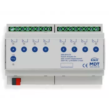 MDT AMI-0816.03 atuador de comutação KNX, 8 canais, 16/20 A, 230 V, 8 TE, calha DIN