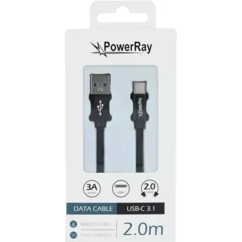 PowerRay cabo de dados PR-DCUC200TBK, USB-A para USB-C, 2,0 m, têxtil preto, blister
