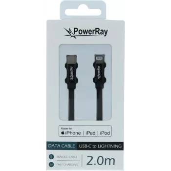 PowerRay cabo USB-C para Lightning MFi entrançado 2m preto PR-DCCL200TBK