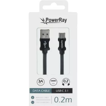 PowerRay PR-DCUC020TBK cabo de dados e carregamento USB-A para USB-C, 0,2 m, tecido preto, blister