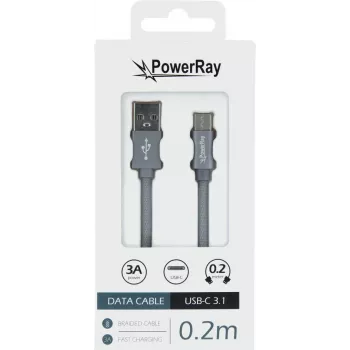 PowerRay cabo de dados PR-DCUC020TGY, USB-A para USB-C, 0,2 m, tecido cinzento, blister