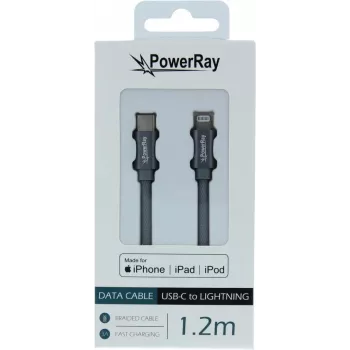 PowerRay cabo USB-C para Lightning com certificação MFi, trançado, 1,2 m, cinzento PR-DCCL120TGY