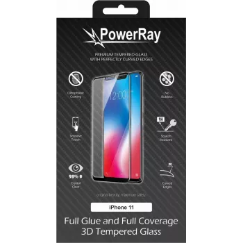 PowerRay película de proteção de ecrã Ultra Durable 3D Full Glue em vidro para iPhone 11, preto, blister PR-3DFGIPH11BL