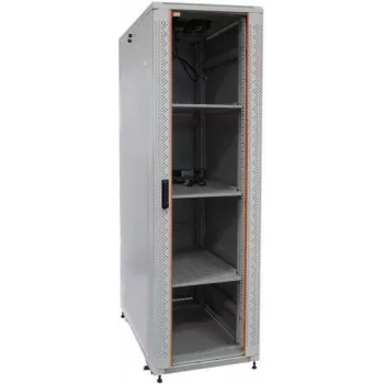IT-BUDGET armário de servidor 19 polegadas SRK conjunto completo, 42U, 600x1000 mm, porta de vidro/aço, 4 ventoinhas ativas, PDU, prateleiras, montado, cinzento claro 99ITB19SRK42610GGM