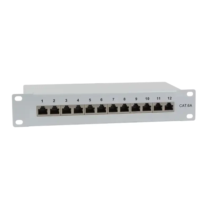IT-BUDGET patch panel 10 polegadas - blindado - Cat.6A - 500MHz - 12 portas RJ45 - compatível com PoE+ - 1U - cinzento (90ITB10PP6AG)