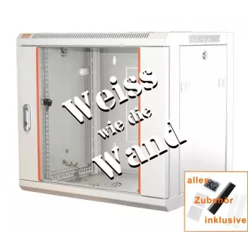 IT-BUDGET armário de rede 19 polegadas SWA - 12U - 570x600 mm - porta de vidro - painéis laterais removíveis - montagem na parede/chão - conjunto de acessórios - branco puro (90ITB19WS1266GW)