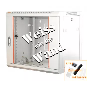 IT-BUDGET armário de rede 19 polegadas SWA - 12U - 570x600 mm - porta de vidro - painéis laterais removíveis - montagem na parede/chão - conjunto de acessórios - branco puro (90ITB19WS1266GW)