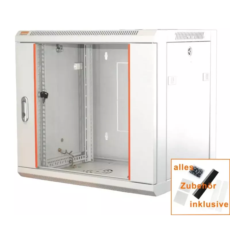 IT-BUDGET armário de rede 19 polegadas SWA - 12U - 570x600 mm - porta de vidro - painéis laterais removíveis - montagem na parede/chão - conjunto de acessórios - branco puro (90ITB19WS1266GW)