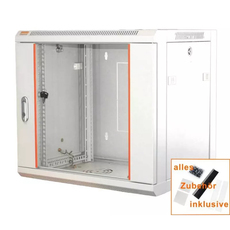 IT-BUDGET armário de rede 19 polegadas SWA - 12U - 570x600 mm - porta de vidro - painéis laterais removíveis - montagem na parede/chão - conjunto de acessórios - branco puro (90ITB19WS1266GW)