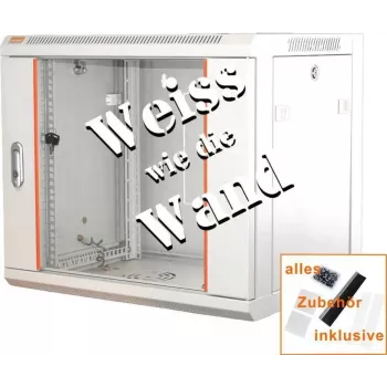 IT-BUDGET Armário de rede 19 polegadas SWA - 9U - 570x450 mm - Porta de vidro - Painéis laterais removíveis - Montagem na parede e no chão - Conjunto de acessórios - Branco puro 90ITB19WS9645GW