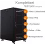 IT-BUDGET Armário de rede 19 polegadas SRK conjunto completo - 22U - 600x800 mm - Porta de vidro/aço - 4 ventoinhas ativas - PDU - prateleiras - Montado - Preto (99ITB19SRK2268GSM)