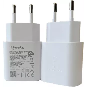 PowerRay PR-TA800EWE carregador de parede USB-C PD 18W, EU 2 pinos, branco, bulk