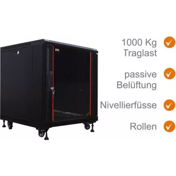 IT-BUDGET armário de rede 19 polegadas SRK - 12U - 600x800 mm - porta de vidro/aço - flatpack - preto (90ITB19SRK1268GSN)