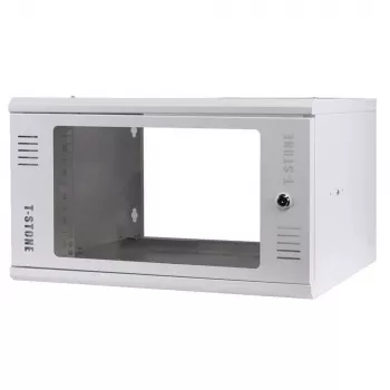 IT-BUDGET caixa de parede 19 polegadas T-STONE, 6U, 450 mm de profundidade, porta de vidro, com fechadura, branco (90ITBTSWV6545GW)