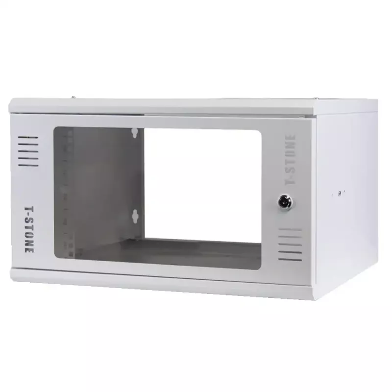 IT-BUDGET caixa de parede 19 polegadas T-STONE, 6U, 450 mm de profundidade, porta de vidro, com fechadura, branco (90ITBTSWV6545GW)