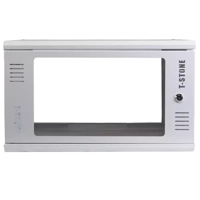 IT-BUDGET caixa de parede 19 polegadas T-STONE, 6U, 450 mm de profundidade, porta de vidro, com fechadura, branco (90ITBTSWV6545GW)
