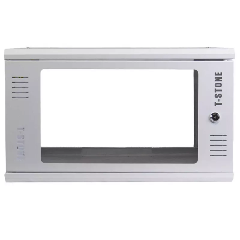 IT-BUDGET caixa de parede 19 polegadas T-STONE, 6U, 450 mm de profundidade, porta de vidro, com fechadura, branco (90ITBTSWV6545GW)