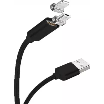 CYOO Cabo de Carregamento e Dados USB Magnético – 2 em 1 Micro USB e Lightning para USB – 1m – Preto