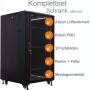 IT-BUDGET Conjunto Completo de Armário de Rede 19 polegadas SRK 22U 600x600mm Porta de Vidro/Aço 4 Ventoinhas PDU Prateleiras Pré-montado Preto 99ITB19SRK2266GSM