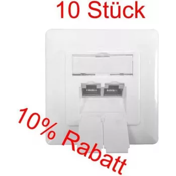 PACK ECONÓMICO IT-BUDGET: 10 x tomada de dados Cat.6A, 2 x portas RJ45, blindada, entrada de cabo horizontal, compatível com PoE+, branco (ZAA90ITBDDSW)