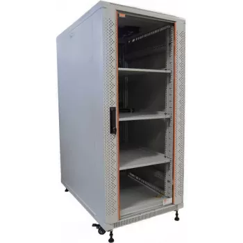 Conjunto completo de armário de rede IT-BUDGET 19 polegadas SRK 22U 600x600 mm porta de vidro/aço 4 ventoinhas PDU prateleiras Flatpack cinzento claro 90ITB19SRK2266GG