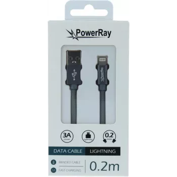 Cabo de dados PowerRay USB para Lightning 0,2 m têxtil cinzento PR-DCUL020TGY