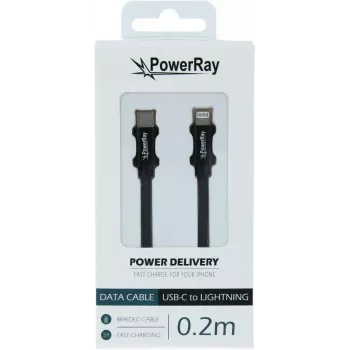 PowerRay PR-DCCL020TBK Cabo de dados USB-C para Lightning, 0,2 m, têxtil preto, blister