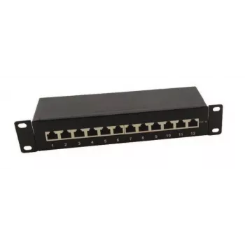 IT-BUDGET Patch Panel 10 polegadas - Blindado - Cat.6A - 500MHz - 12 portas RJ45 - Compatível com PoE+ - 1U - Preto (90ITB10PP6AS)