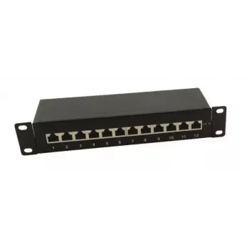 IT-BUDGET Patch Panel 10 polegadas - Blindado - Cat.6A - 500MHz - 12 portas RJ45 - Compatível com PoE+ - 1U - Preto (90ITB10PP6AS)