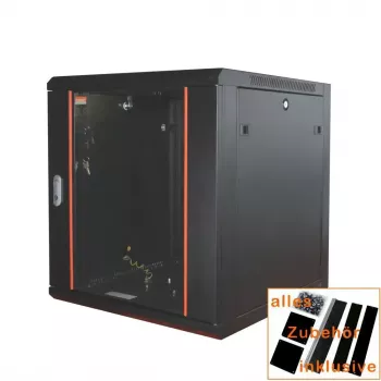 IT-BUDGET Armário de rede 19 polegadas SWA - 12U - 570x600 mm - porta de vidro - painéis laterais amovíveis - montagem na parede/chão - conjunto de acessórios - preto 90ITB19WS1266GS