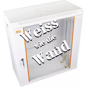 IT-BUDGET Armário de rede de parede 19 inch SWA 12U 600x300mm com porta de vidro, painéis laterais removíveis, Branco puro 90ITB19WS1263GW