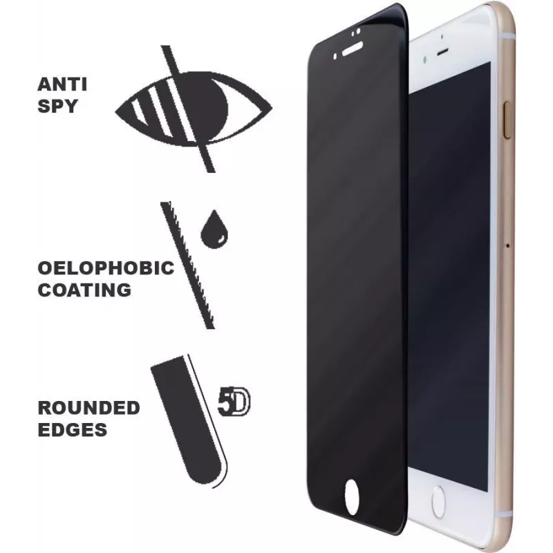CYOO Privacy 5D Película de proteção de ecrã em vidro temperado para Apple iPhone 8 Plus – Preto